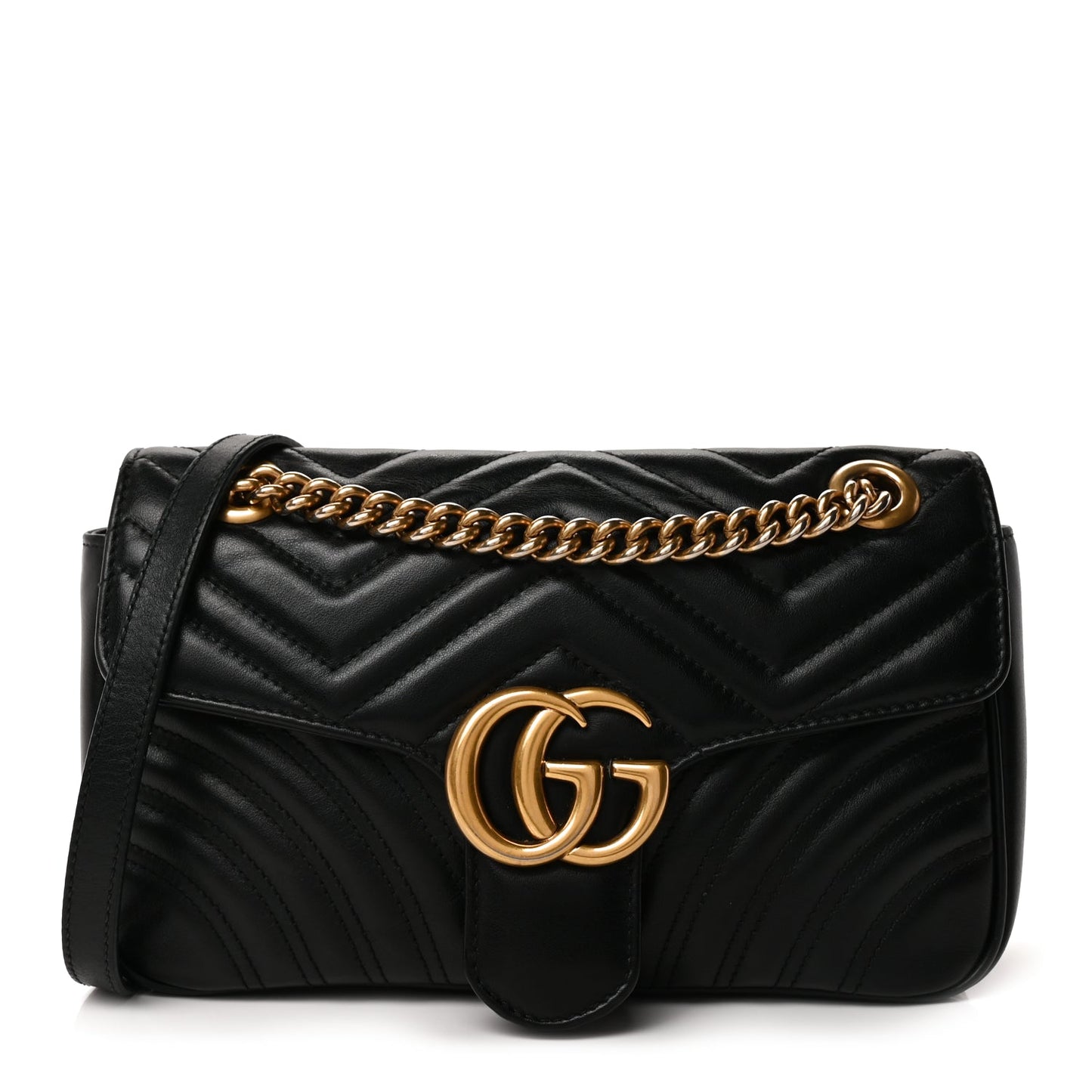 Gucci Calfskin Matelasse Small GG Marmont Shoulder Bag Black