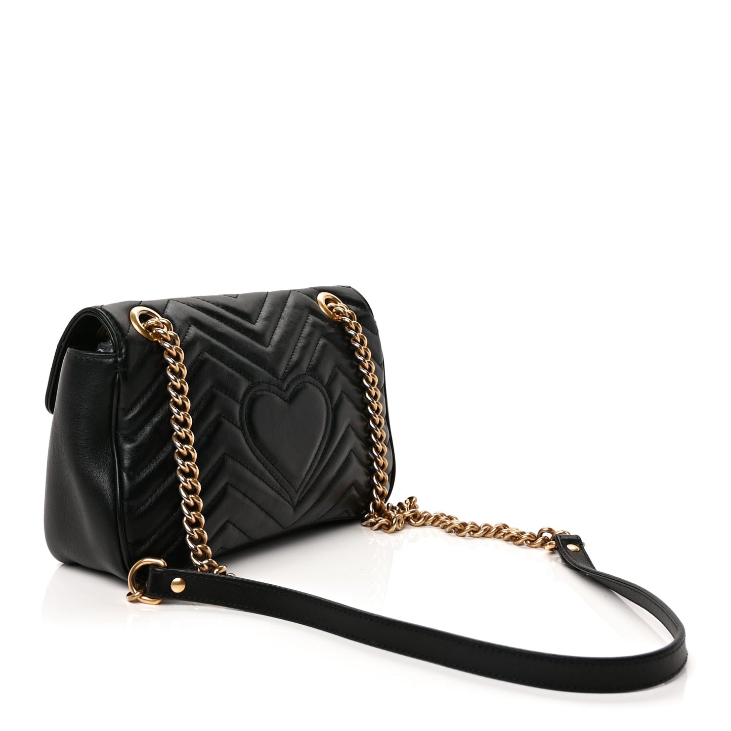 Gucci Calfskin Matelasse Small GG Marmont Shoulder Bag Black
