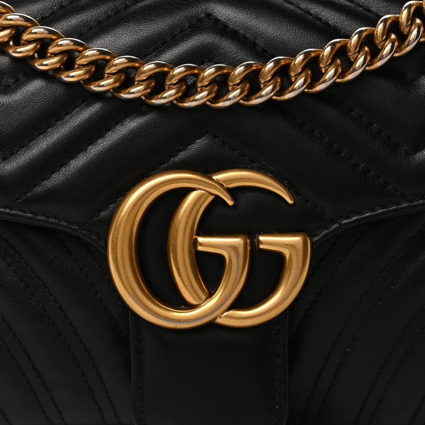 Gucci Calfskin Matelasse Small GG Marmont Shoulder Bag Black