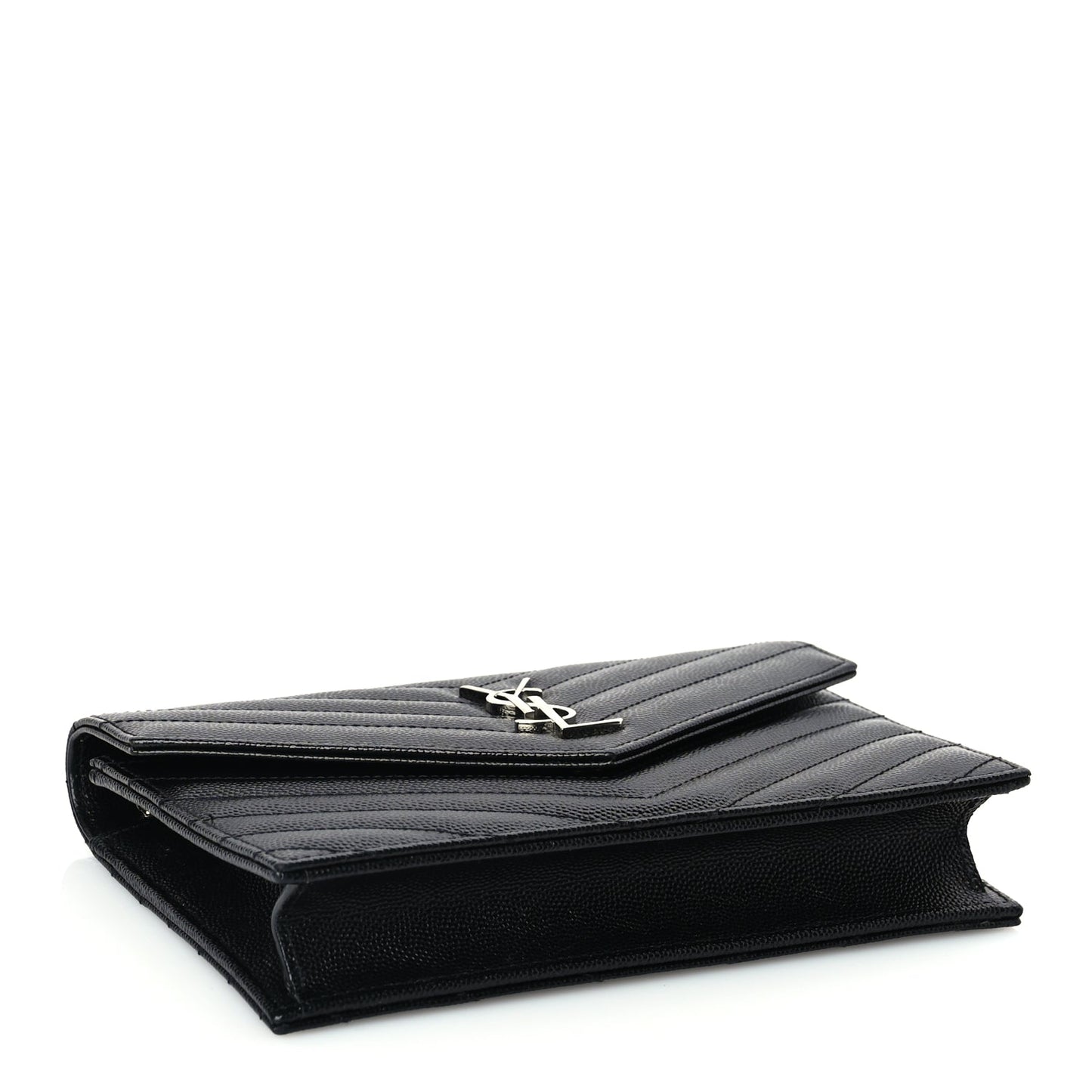Saint Laurent Grain De Poudre Matelasse Chevron Monogram Envelope Chain Wallet Black