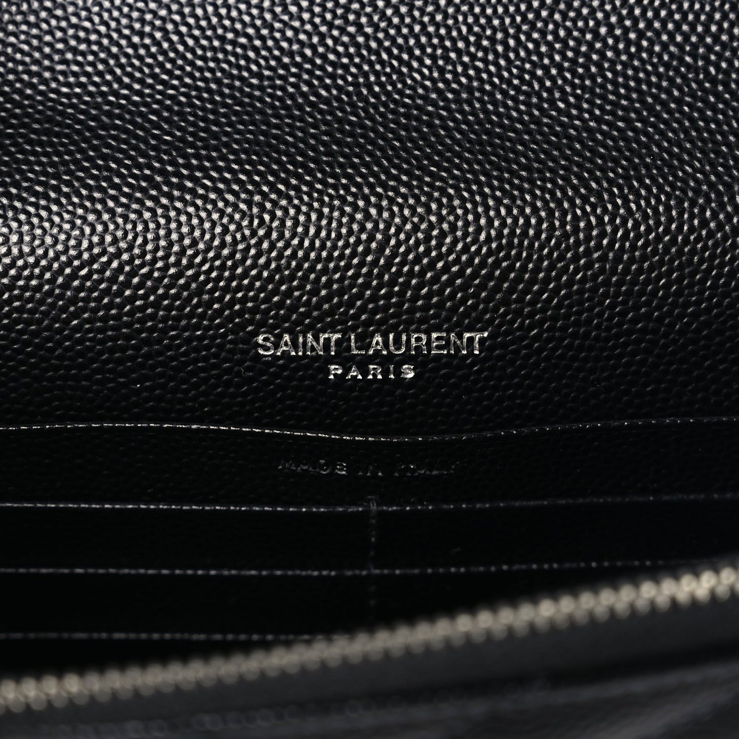 Saint Laurent Grain De Poudre Matelasse Chevron Monogram Envelope Chain Wallet Black