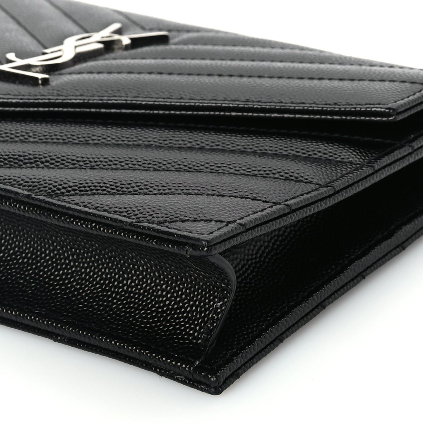 Saint Laurent Grain De Poudre Matelasse Chevron Monogram Envelope Chain Wallet Black