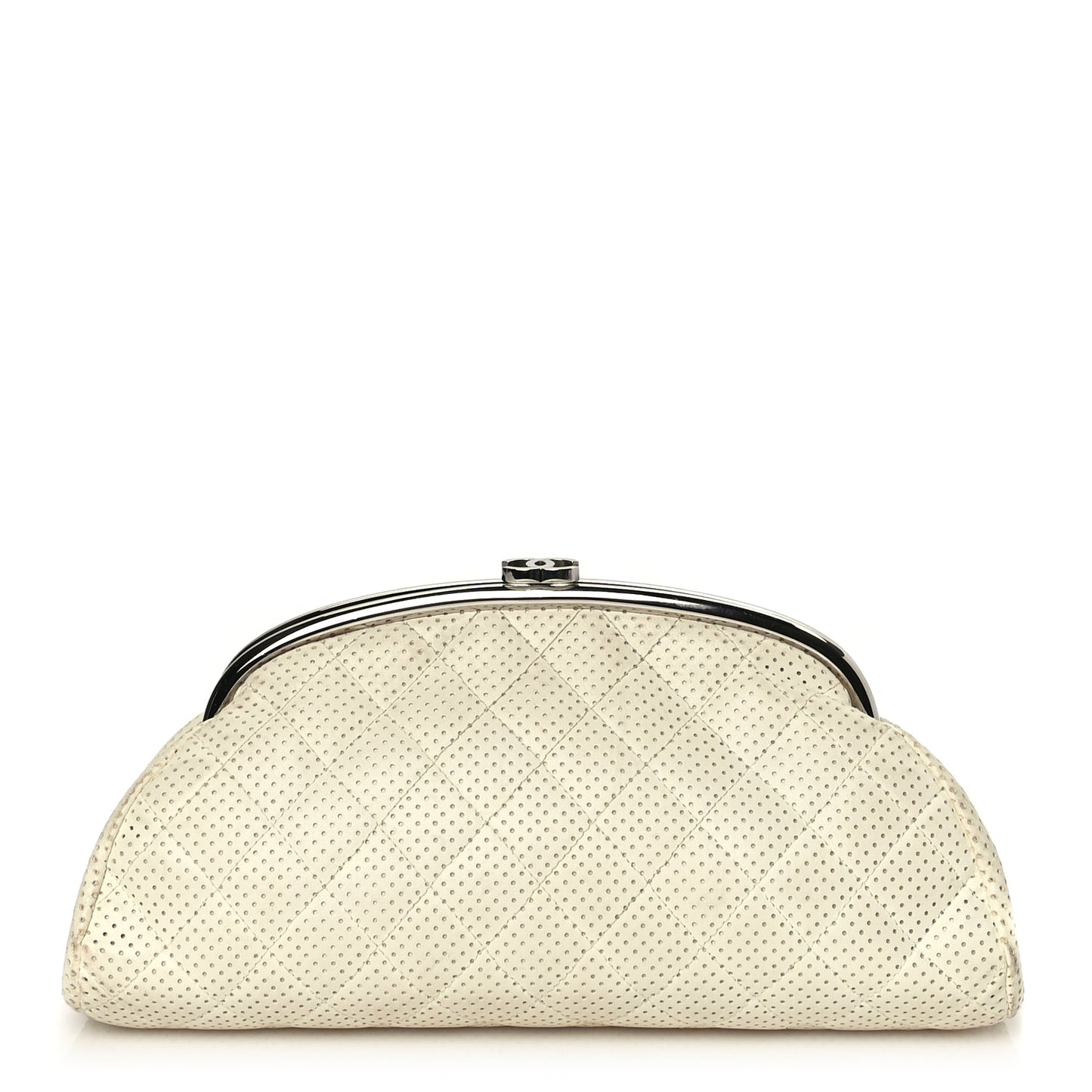 Chanel Lambskin Perforated Timeless Clutch White