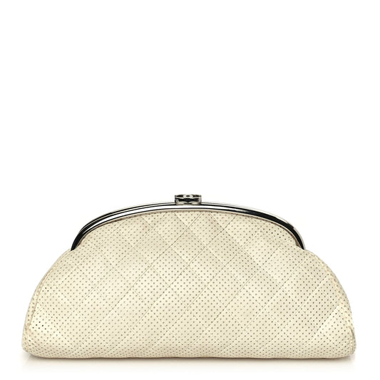 Chanel Lambskin Perforated Timeless Clutch White