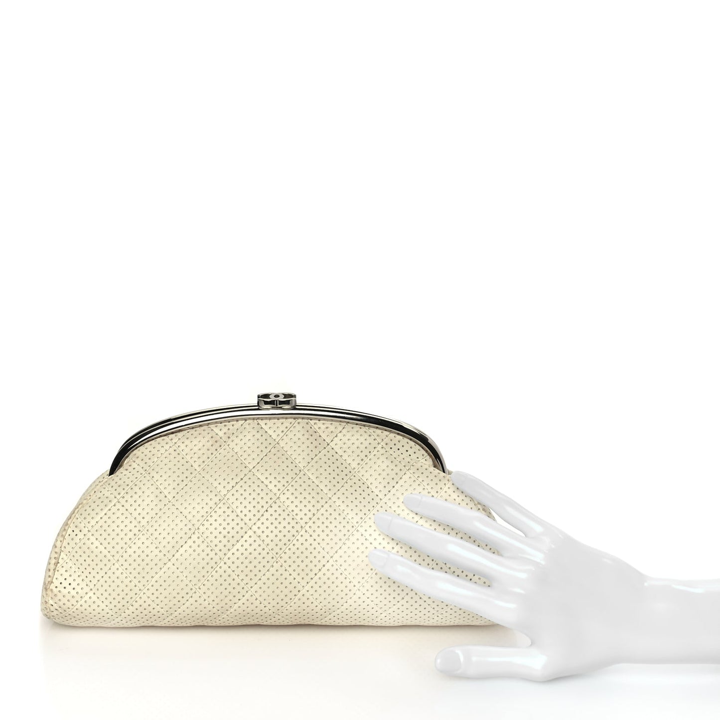 Chanel Lambskin Perforated Timeless Clutch White