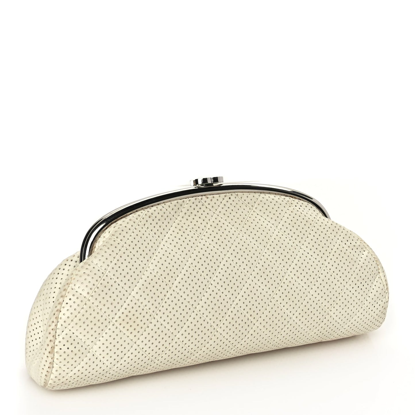 Chanel Lambskin Perforated Timeless Clutch White
