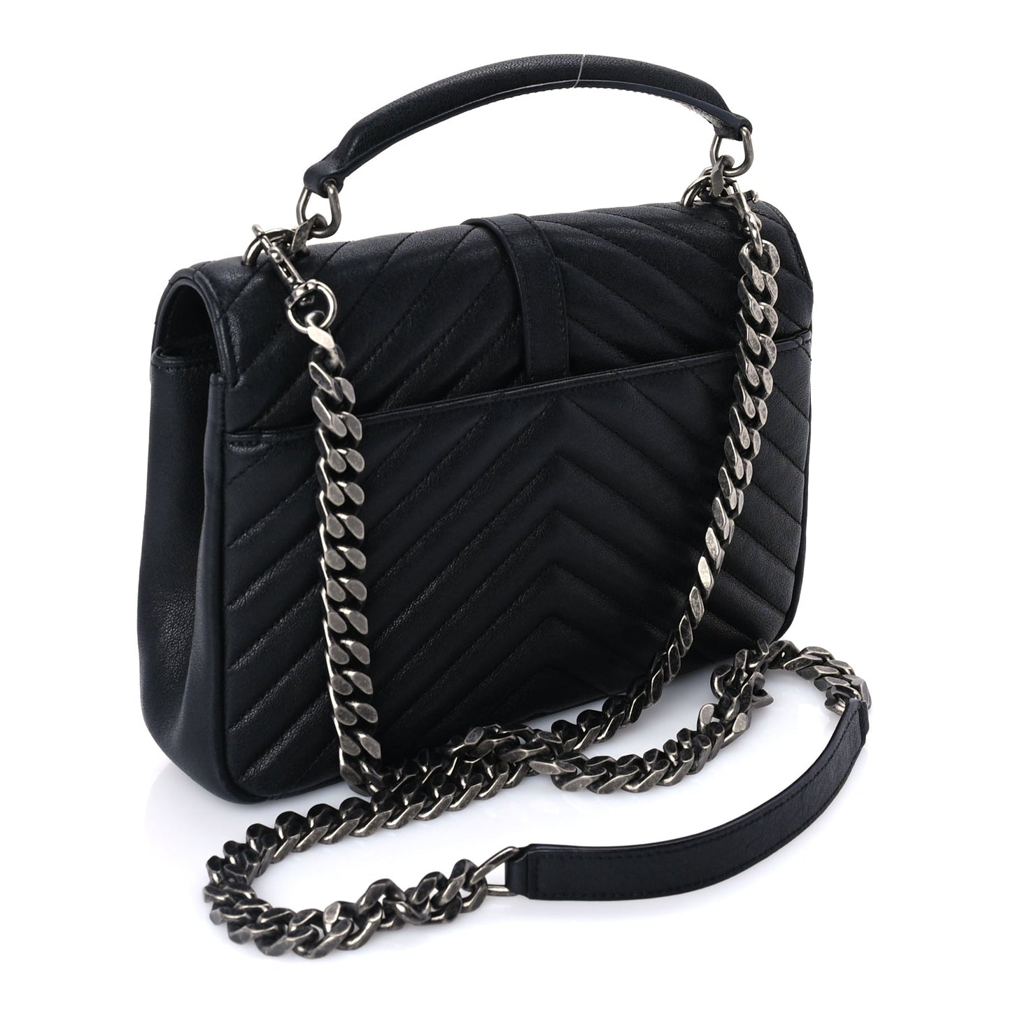 Saint Laurent Sheepskin Matelasse Chevron Monogram Medium College Bag  Black