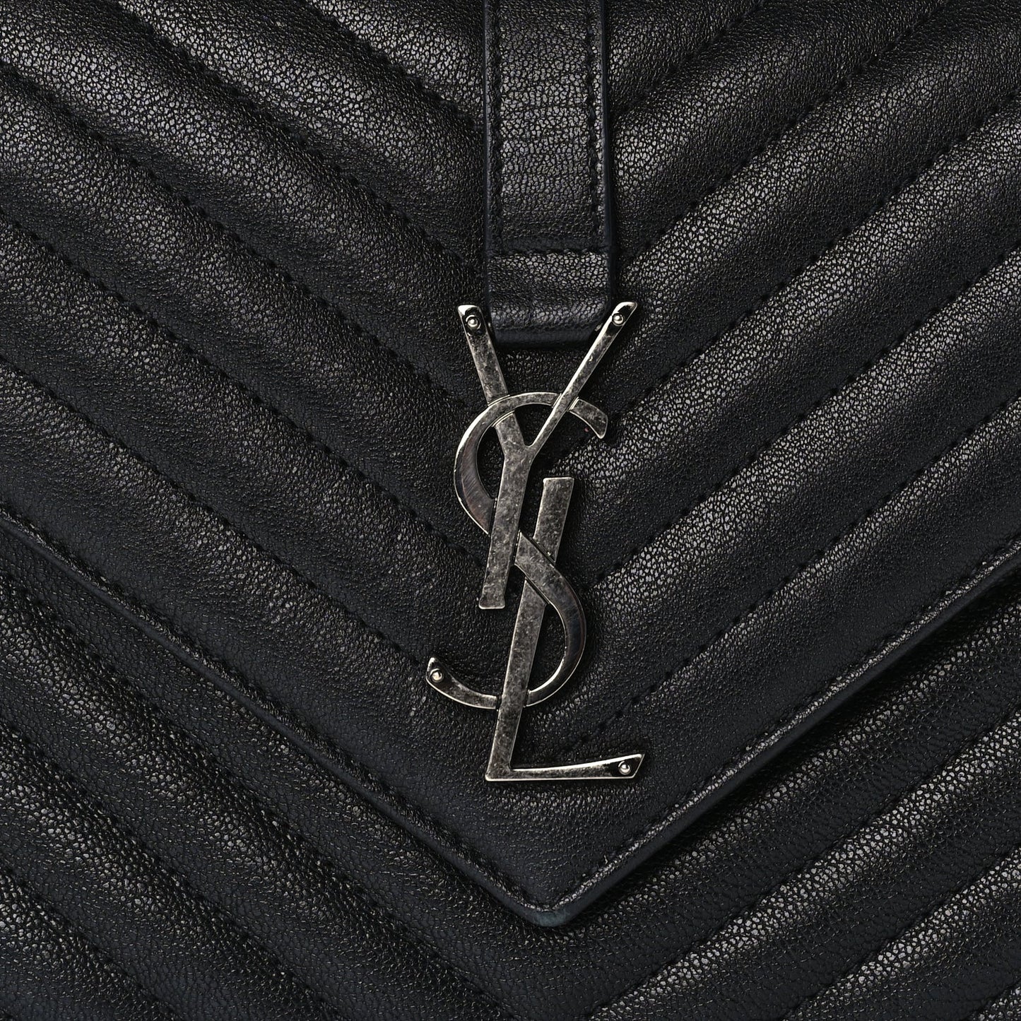 Saint Laurent Sheepskin Matelasse Chevron Monogram Medium College Bag  Black