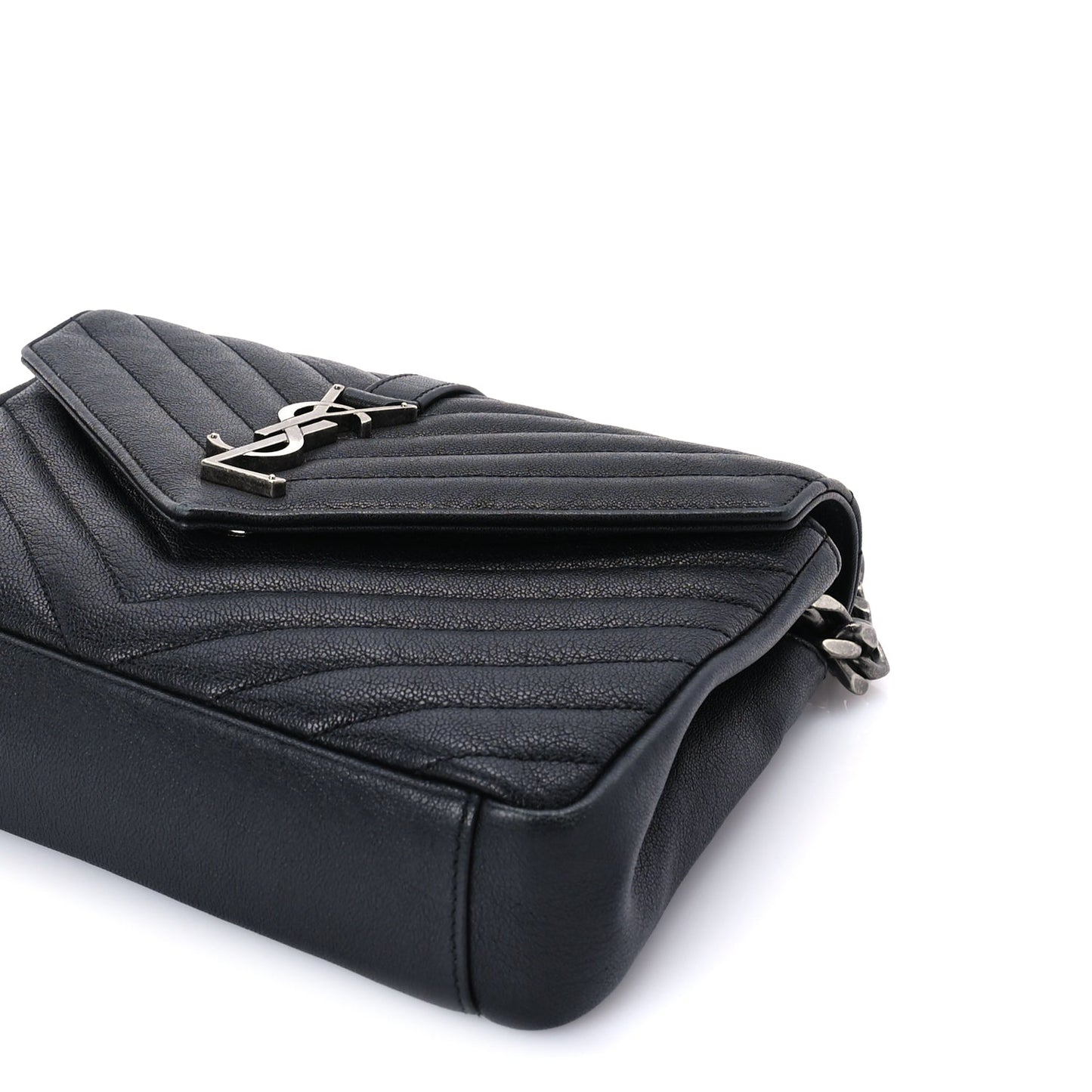 Saint Laurent Sheepskin Matelasse Chevron Monogram Medium College Bag  Black