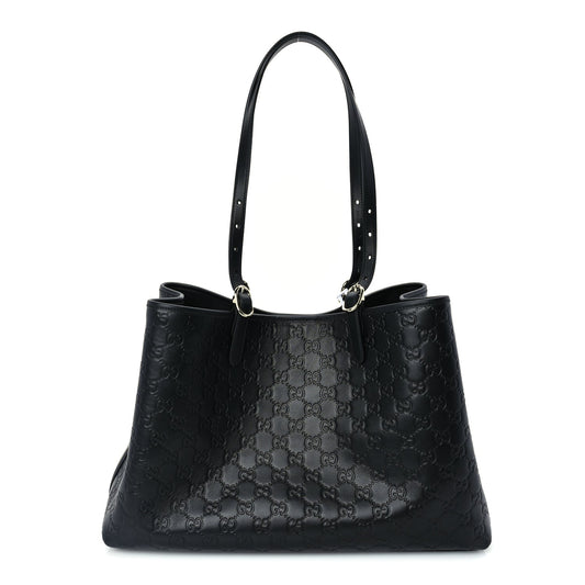Gucci Calfskin GG Monogram Emblem Large Tote Bag  Black