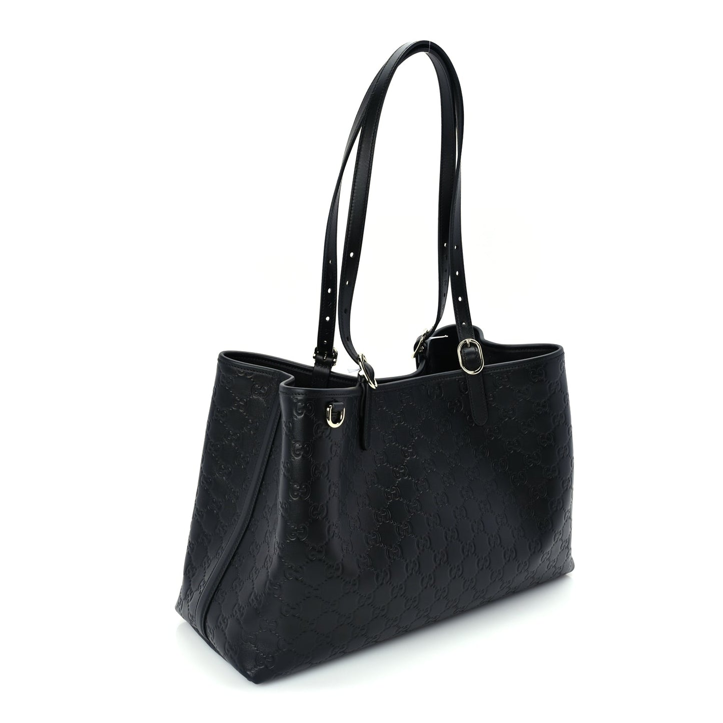 Gucci Calfskin GG Monogram Emblem Large Tote Bag  Black