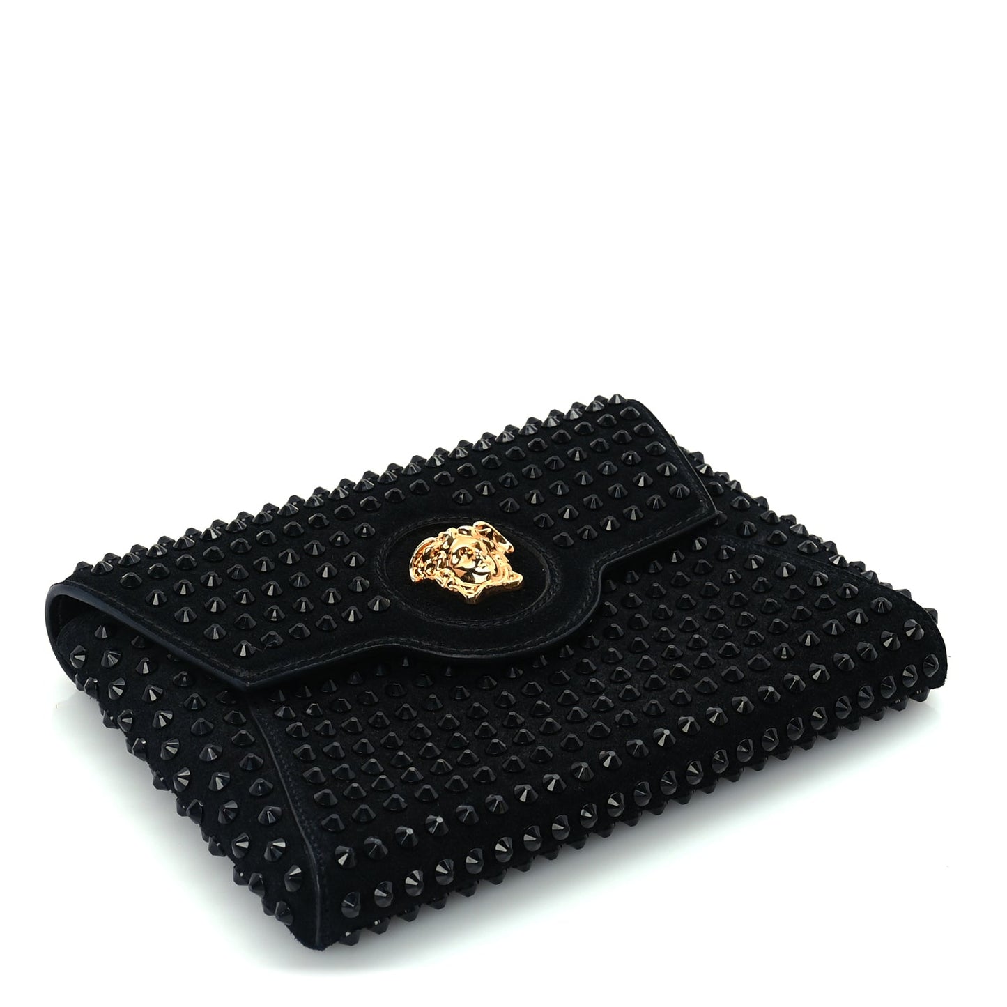 Versace Suede Studded Medusa Chain Clutch Black