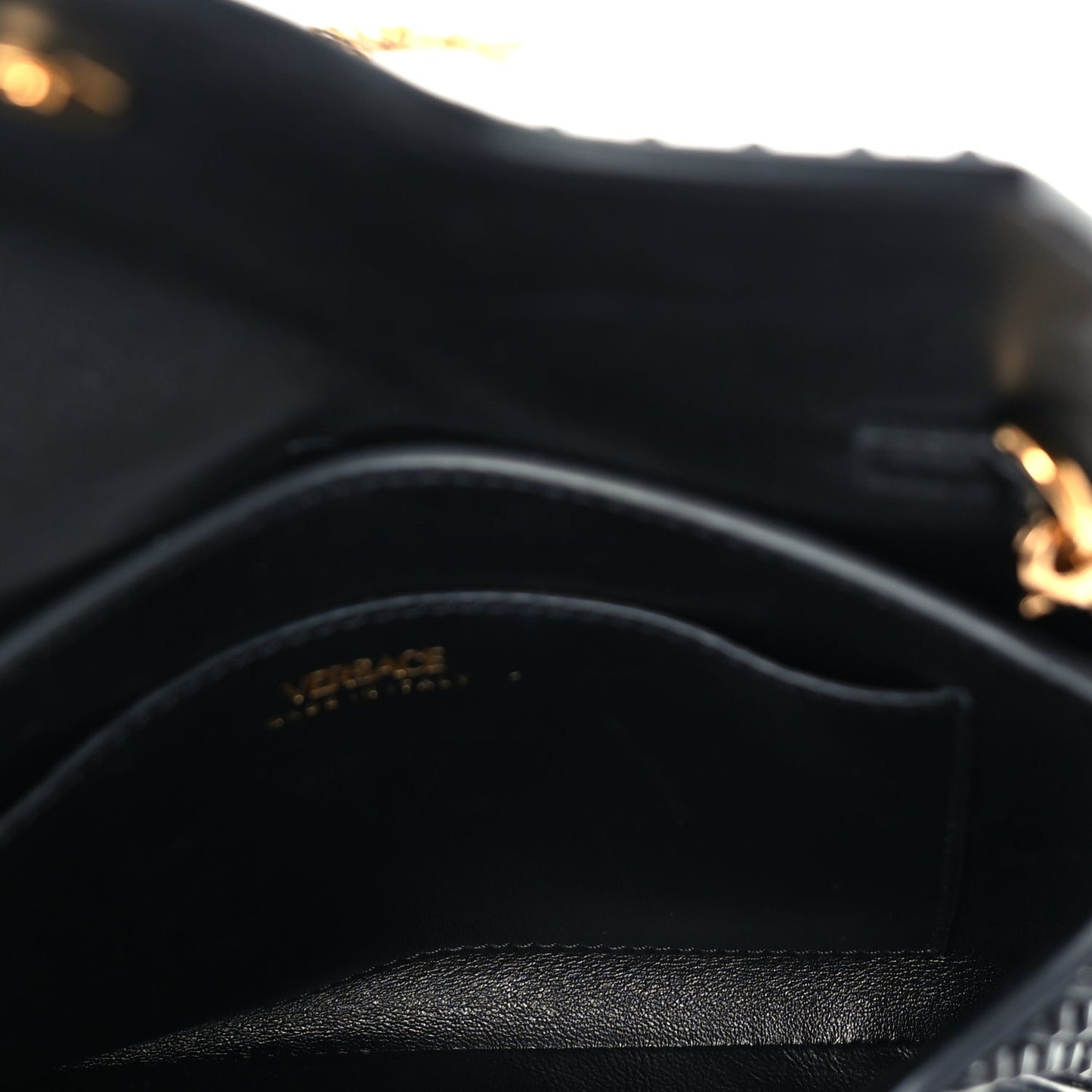 Versace Suede Studded Medusa Chain Clutch Black