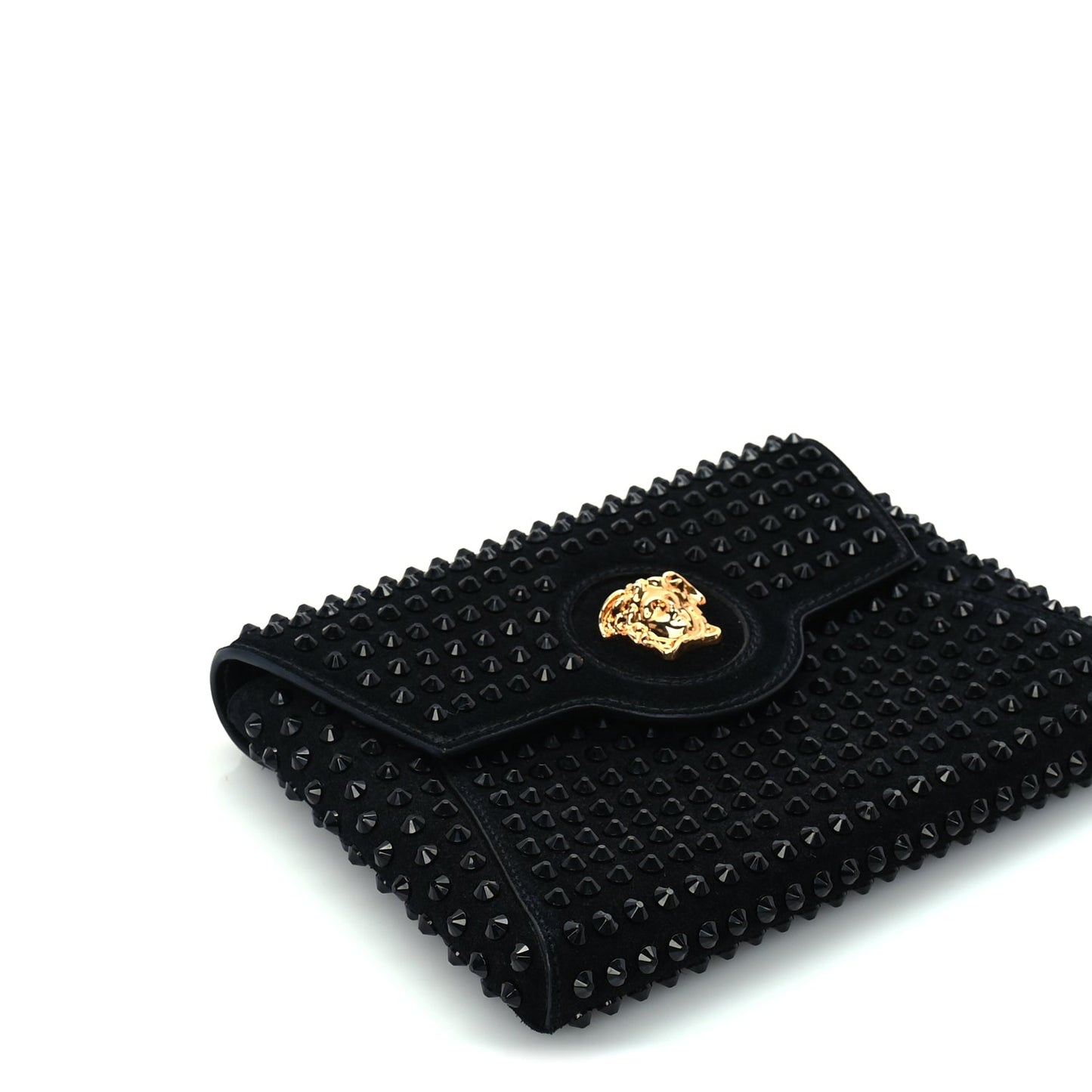 Versace Suede Studded Medusa Chain Clutch Black