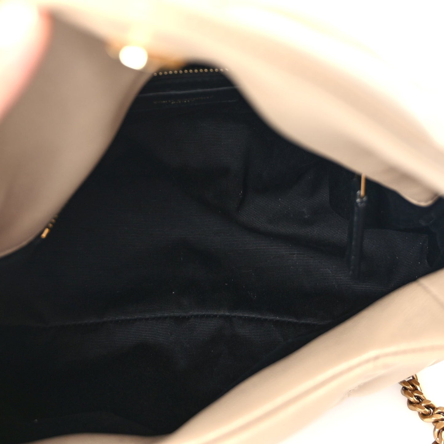 Saint Laurent Lambskin Quilted Small Loulou Puffer Monogram Chain Satchel Dark Beige