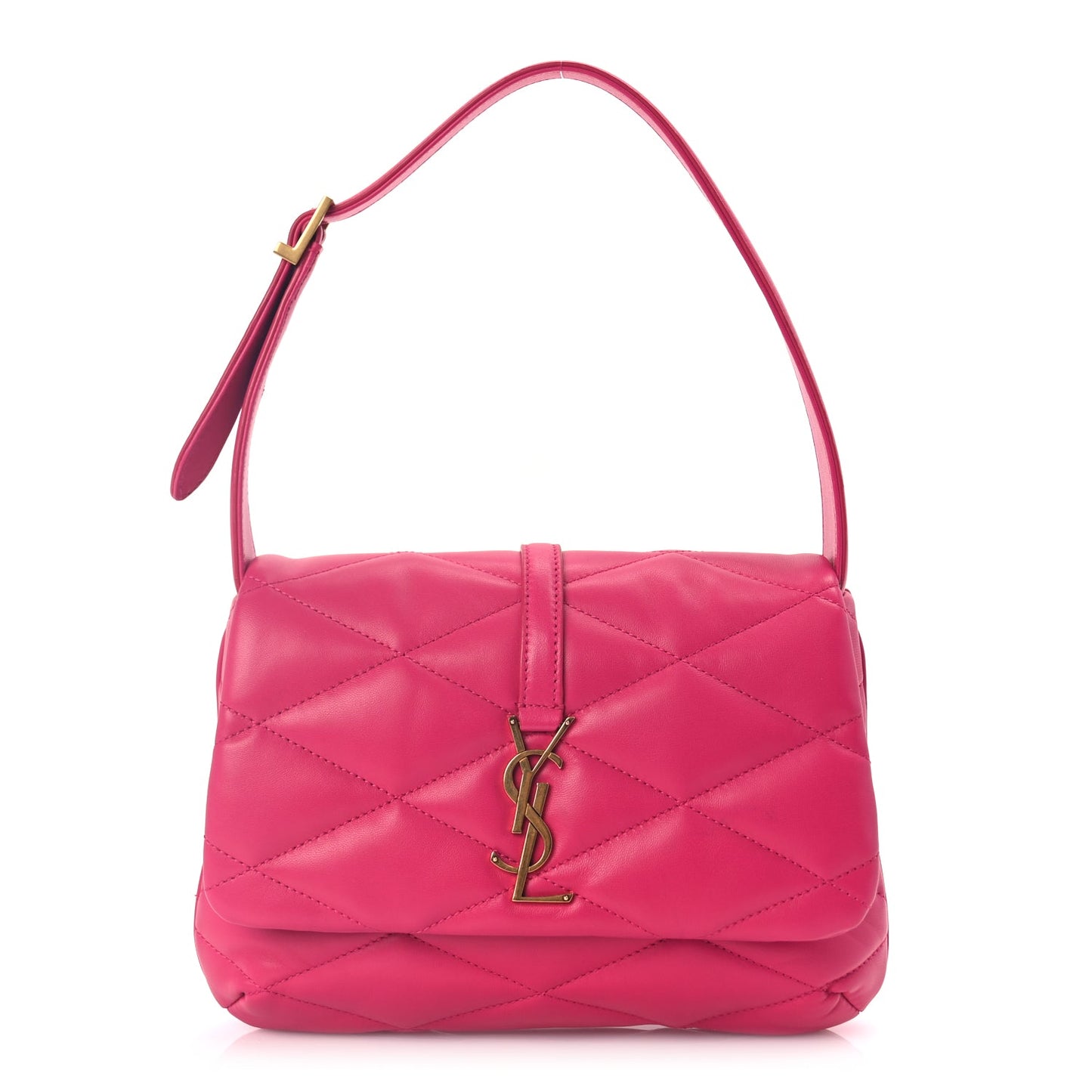 Saint Laurent Lambskin Quilted Le 57 Diamond Shoulder Bag Lipstick Fuschia