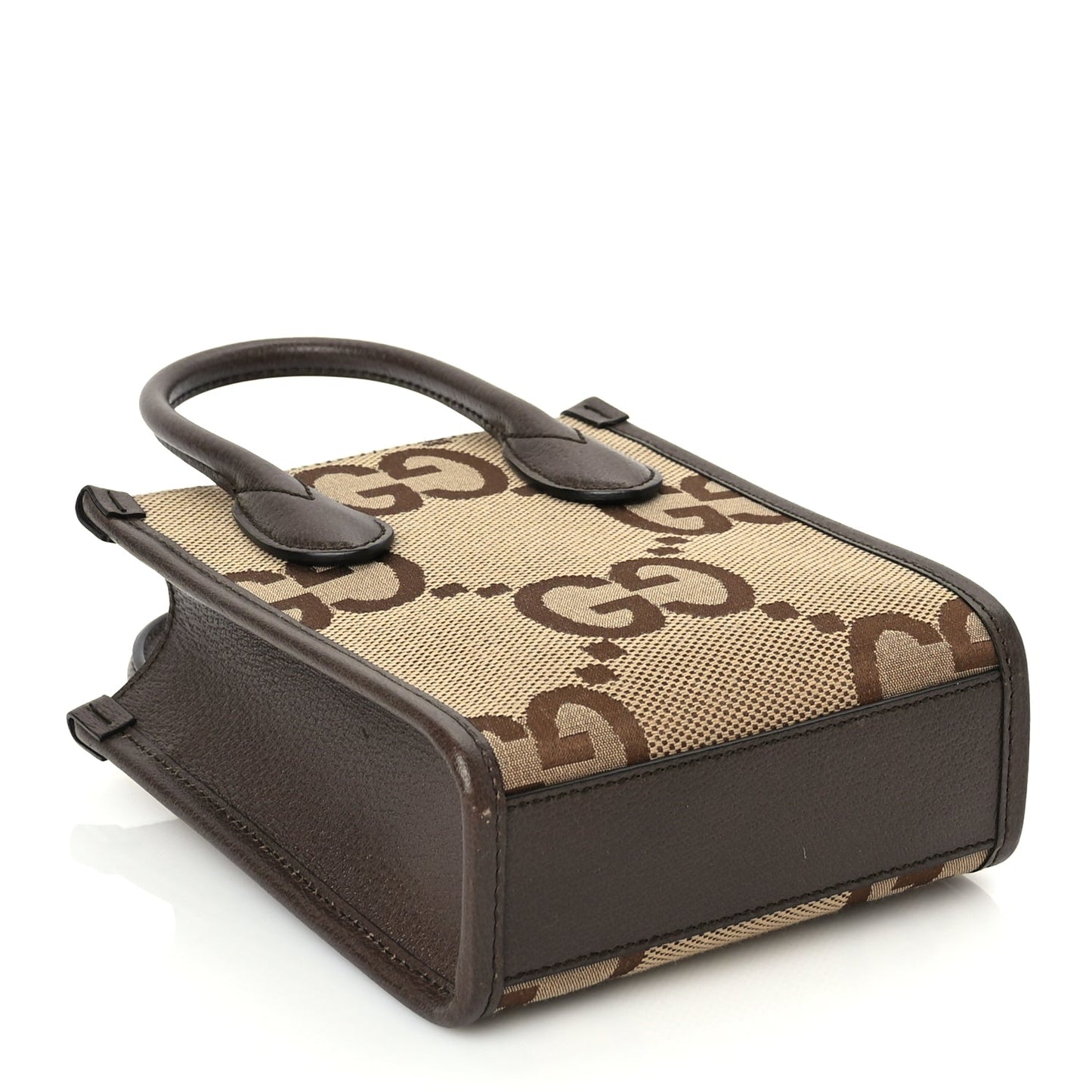Gucci GUCCI Monogram Jumbo GG Textured Dollar Calfskin Web Mini Vertical Tote Camel Ebony New Acero