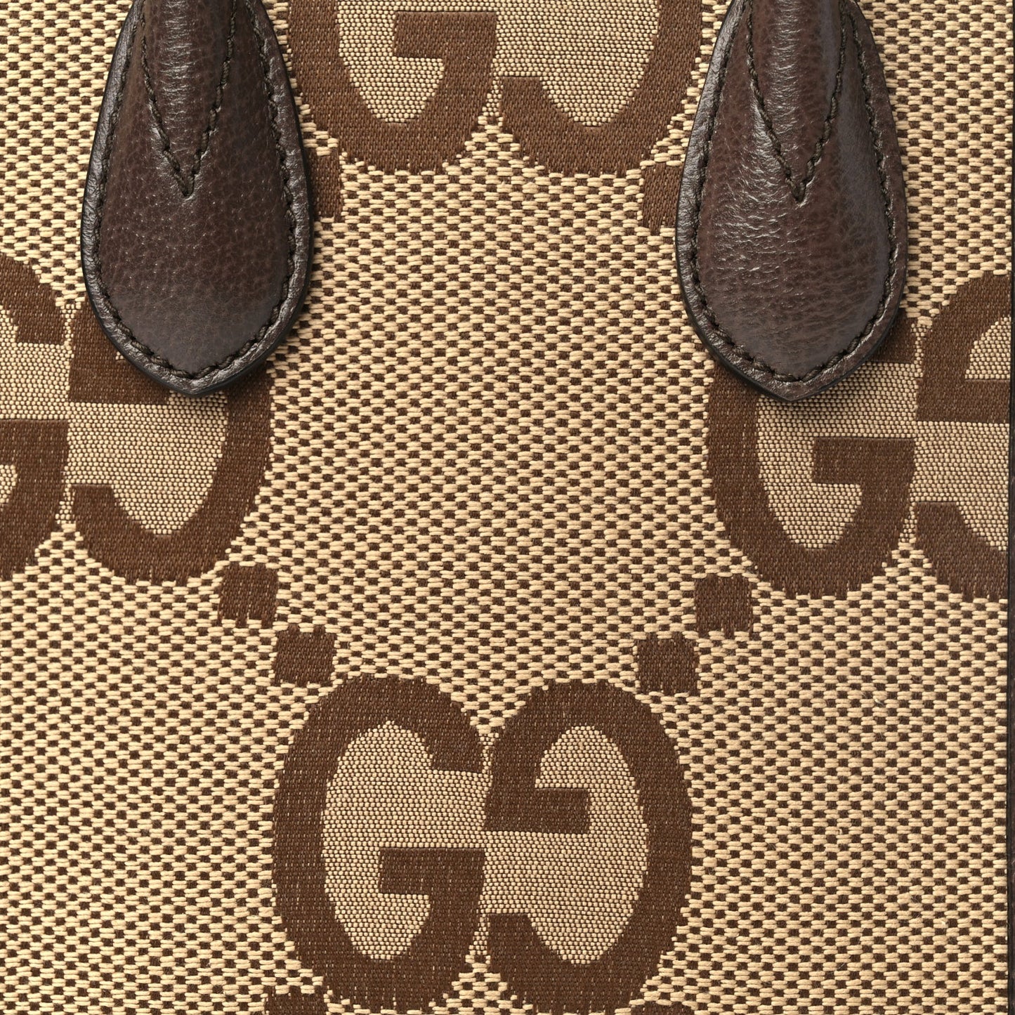 Gucci GUCCI Monogram Jumbo GG Textured Dollar Calfskin Web Mini Vertical Tote Camel Ebony New Acero