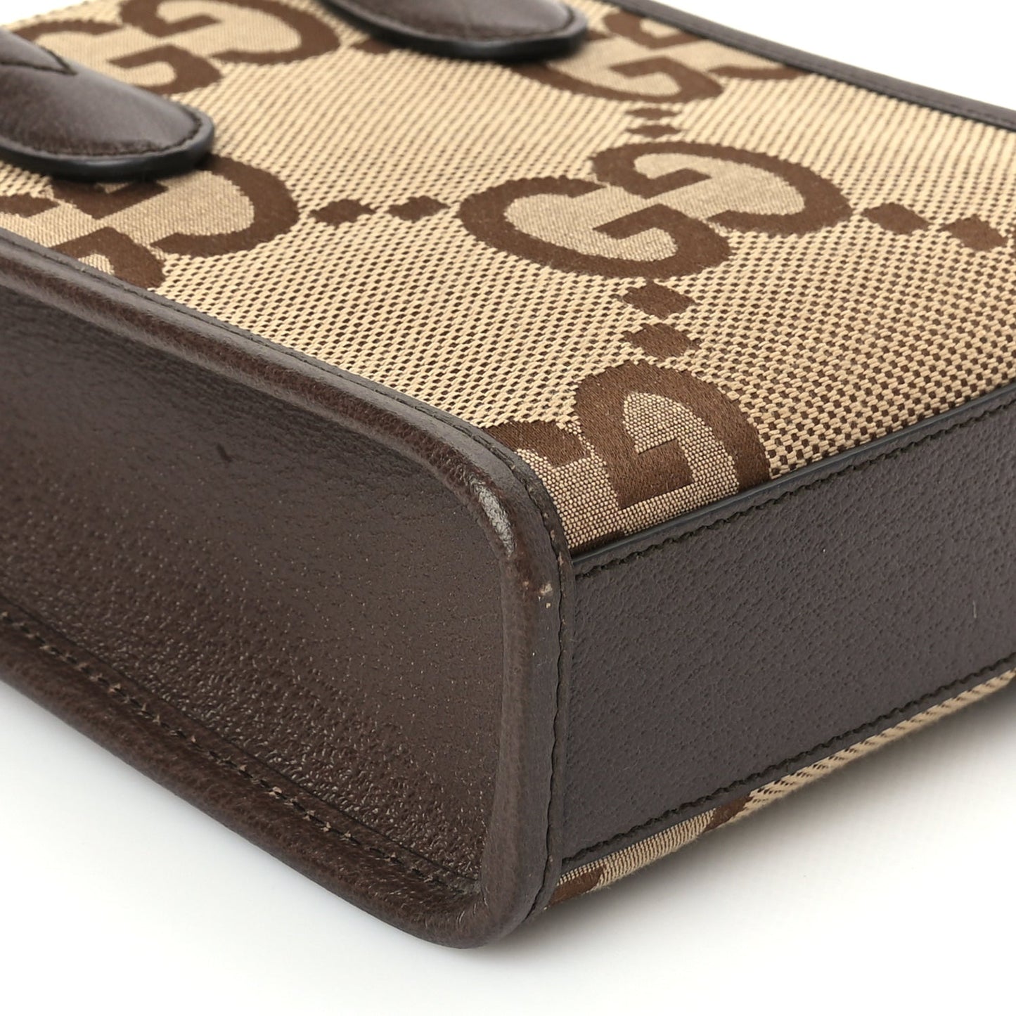 Gucci GUCCI Monogram Jumbo GG Textured Dollar Calfskin Web Mini Vertical Tote Camel Ebony New Acero