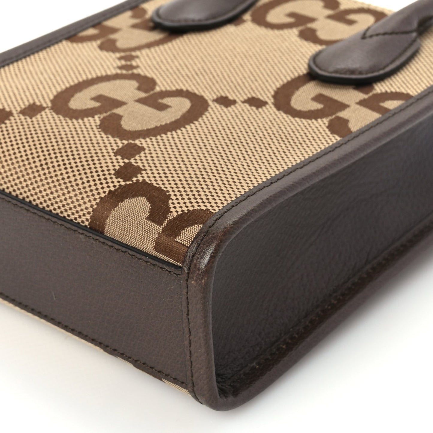 Gucci GUCCI Monogram Jumbo GG Textured Dollar Calfskin Web Mini Vertical Tote Camel Ebony New Acero