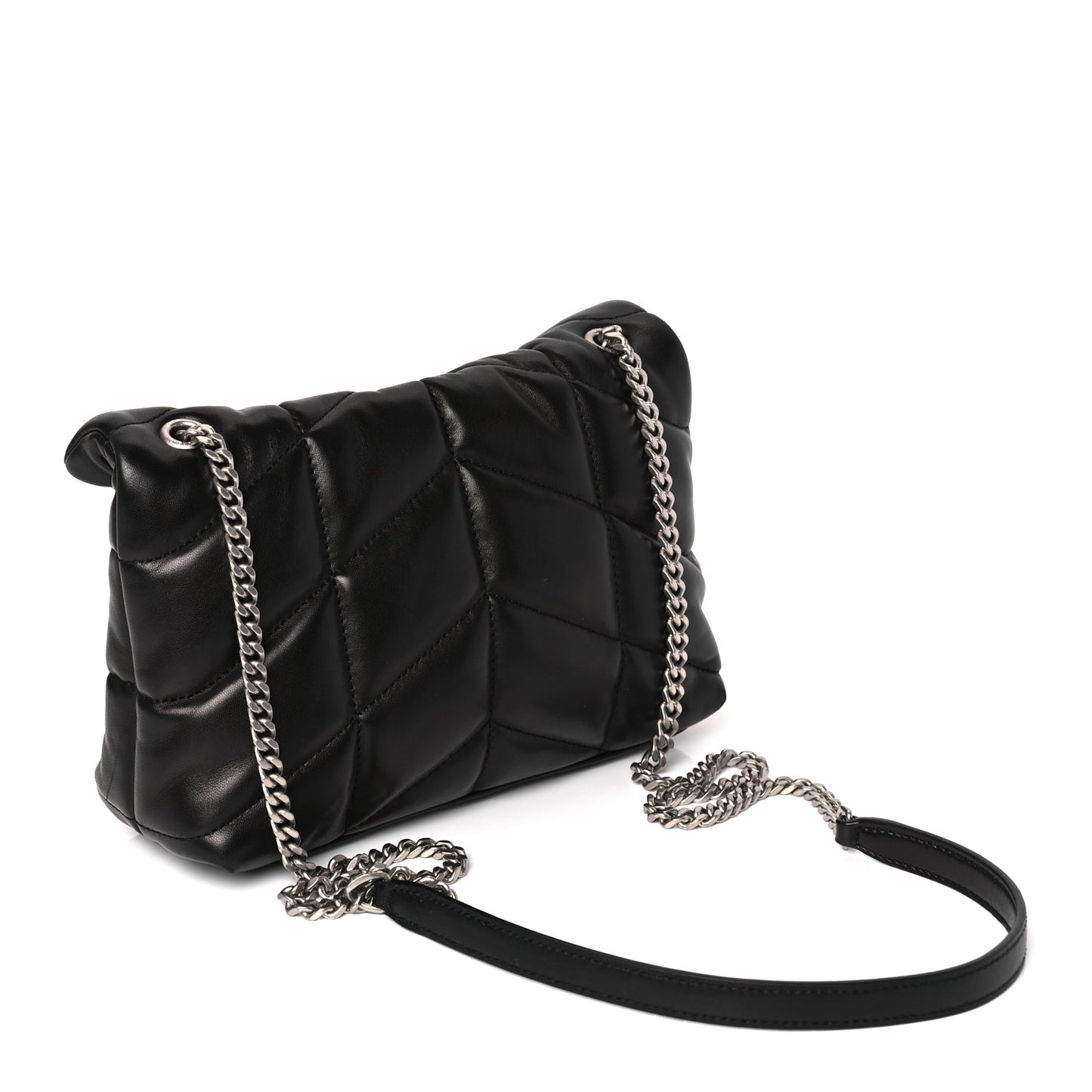 Saint Laurent Lambskin Quilted Toy Loulou Puffer Monogram Chain Satchel Black