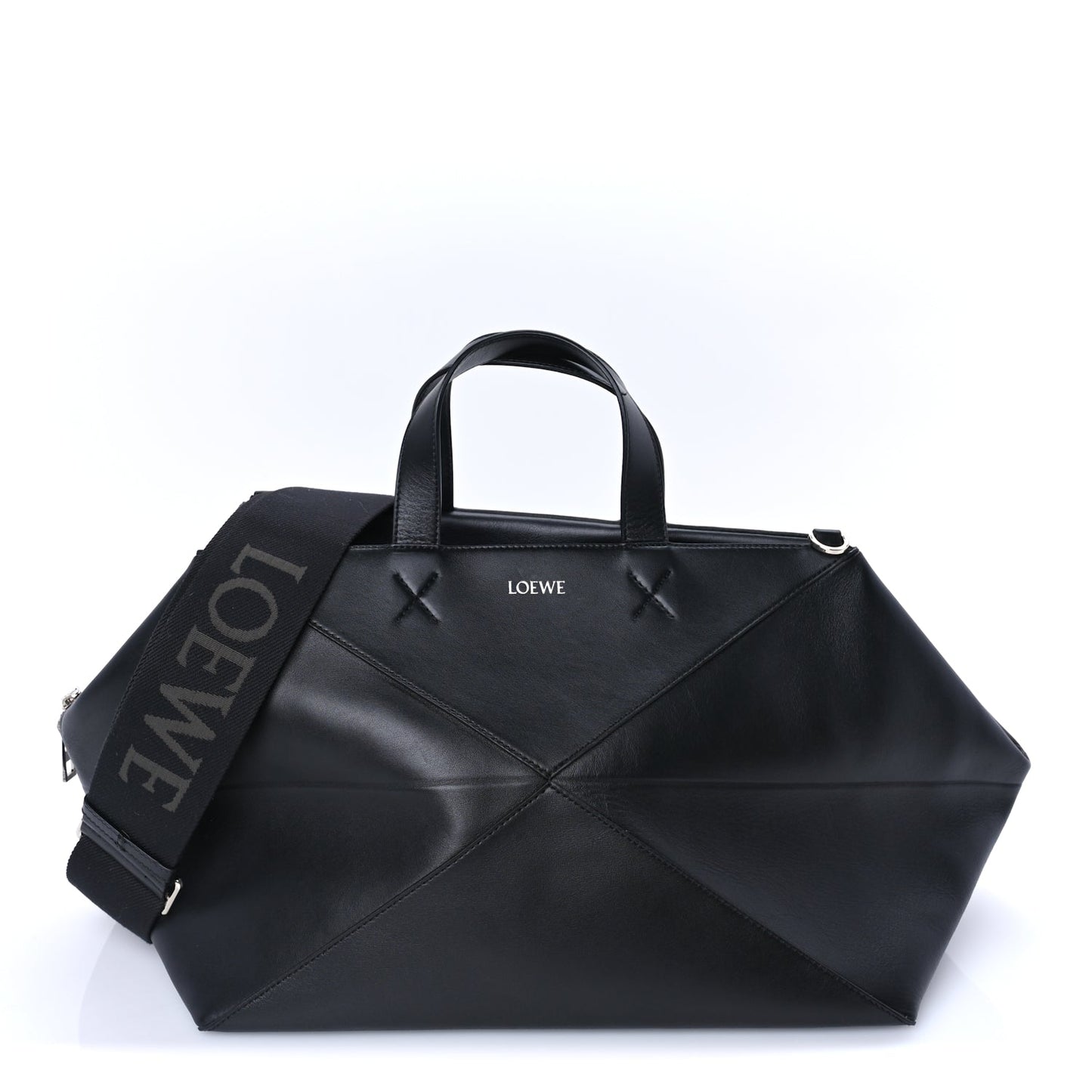 Loewe Shiny Calfskin Puzzle Fold Duffle Black Black