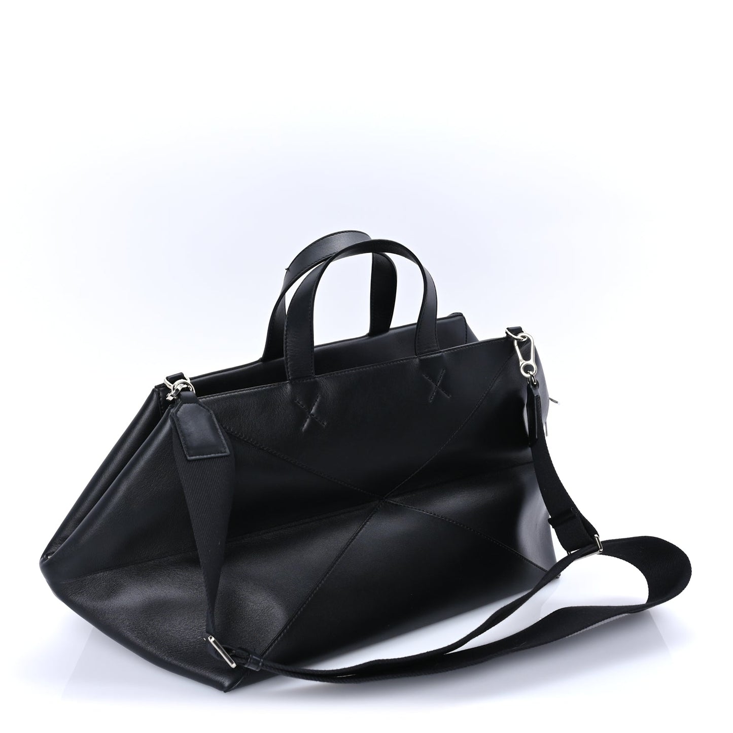Loewe Shiny Calfskin Puzzle Fold Duffle Black Black