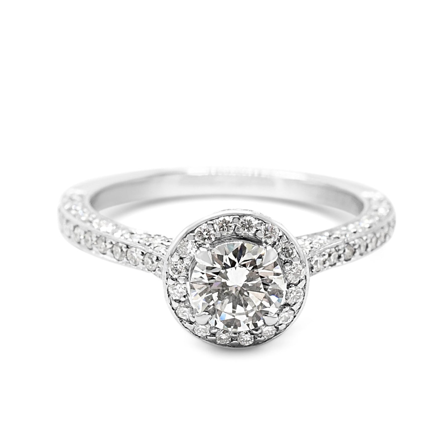 Boodles Brilliant Cut Diamond Halo Design Ring, Diamond Shoulders - Platinum