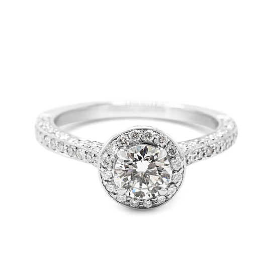 Boodles Brilliant Cut Diamond Halo Design Ring, Diamond Shoulders - Platinum
