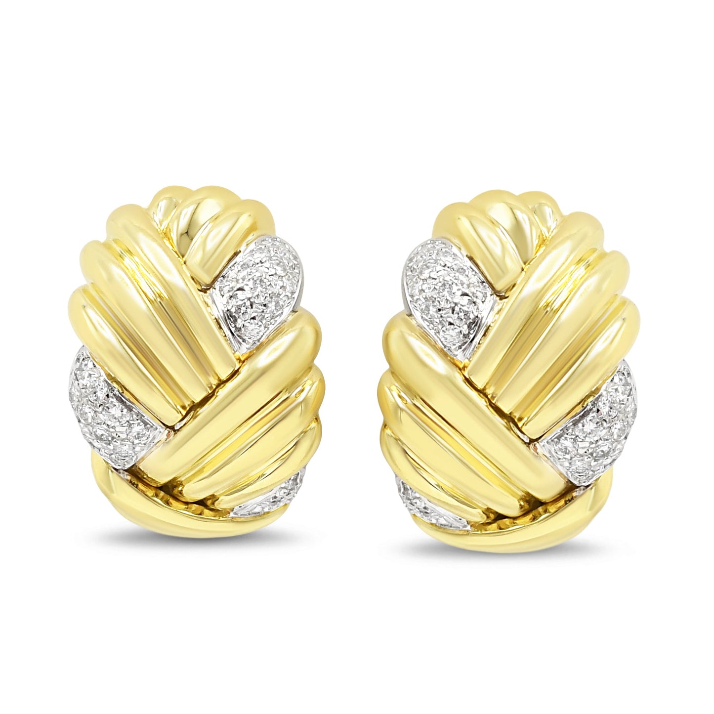 Diamond Set Woven Design Heavyweight Clip Earrings - 18ct Gold