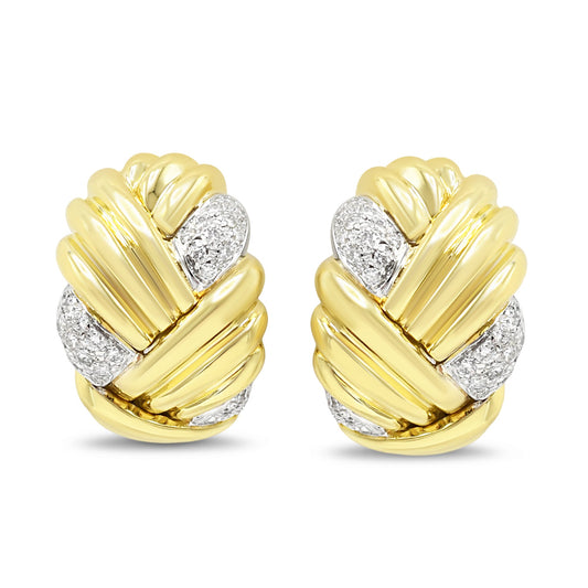 Diamond Set Woven Design Heavyweight Clip Earrings - 18ct Gold