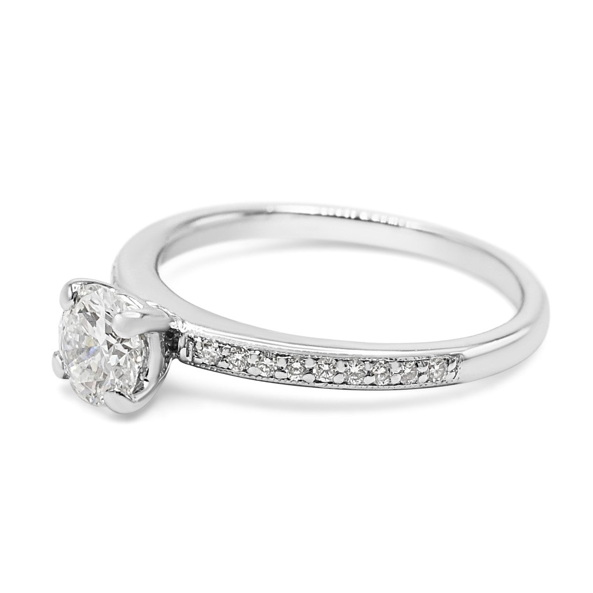 Certificated Solitaire Brilliant Cut Diamond Ring, Diamond Shoulders