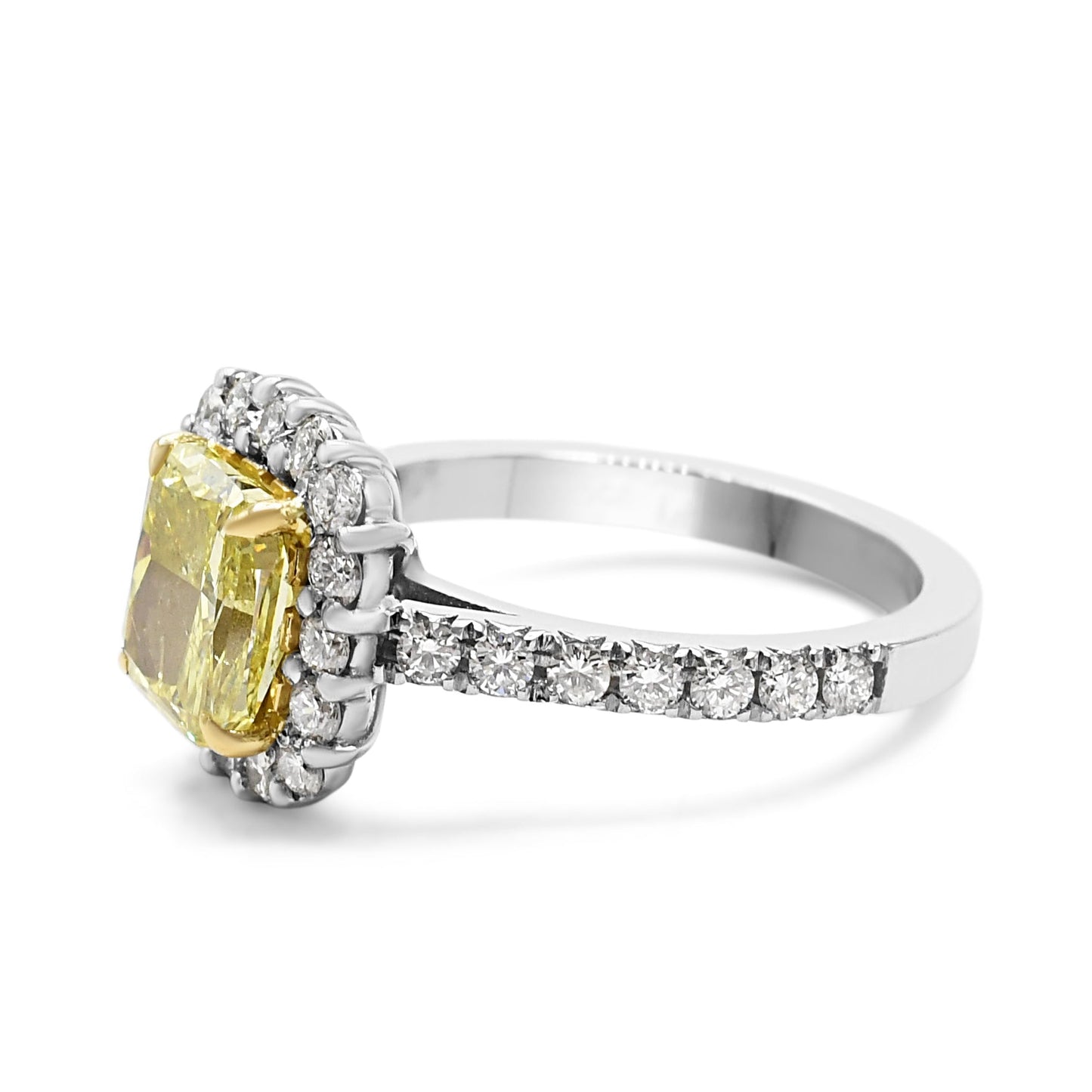 Certificated Fancy Intense Yellow Cushion Brilliant Cut Diamond Ring
