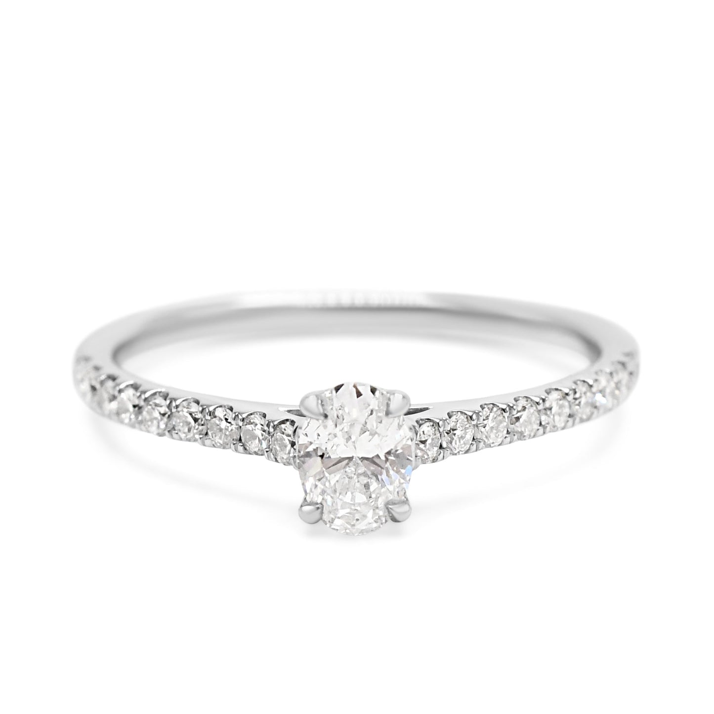 Certificated Oval Diamond Ring, Diamond Shoulders  - Platinum