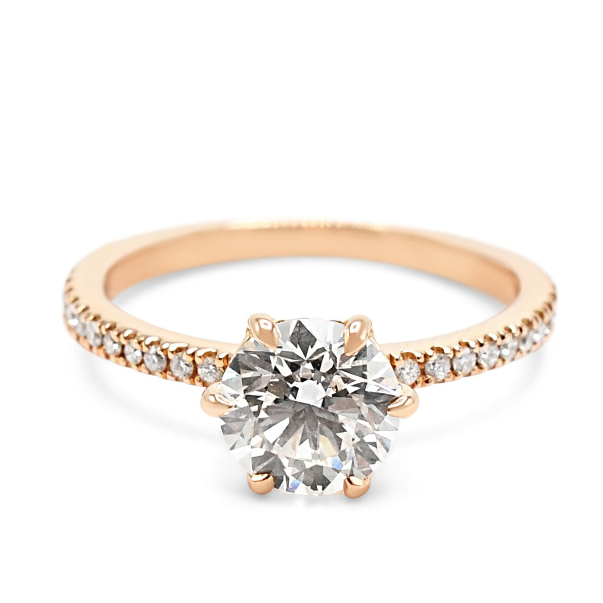 Certificated Solitaire Diamond Ring, Diamond Shoulders -18ct Rose Gold