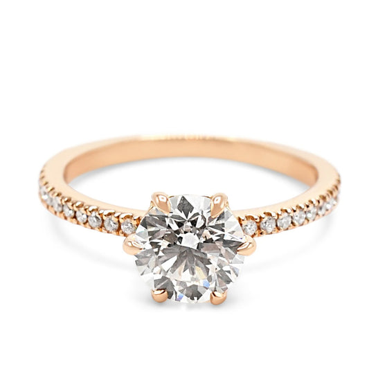 Certificated Solitaire Diamond Ring, Diamond Shoulders -18ct Rose Gold
