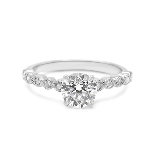 GIA Certificated Brilliant Cut Solitaire Ring, Diamond Shoulders