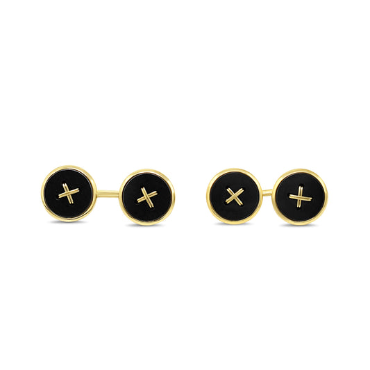 Deakin & Francis Hematite Button Design Cufflinks - 18ct Yellow Gold