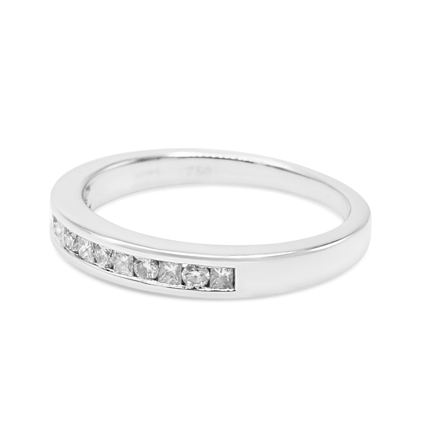 Brilliant & Princess Cut Diamond Half Eternity Ring - 18ct White Gold