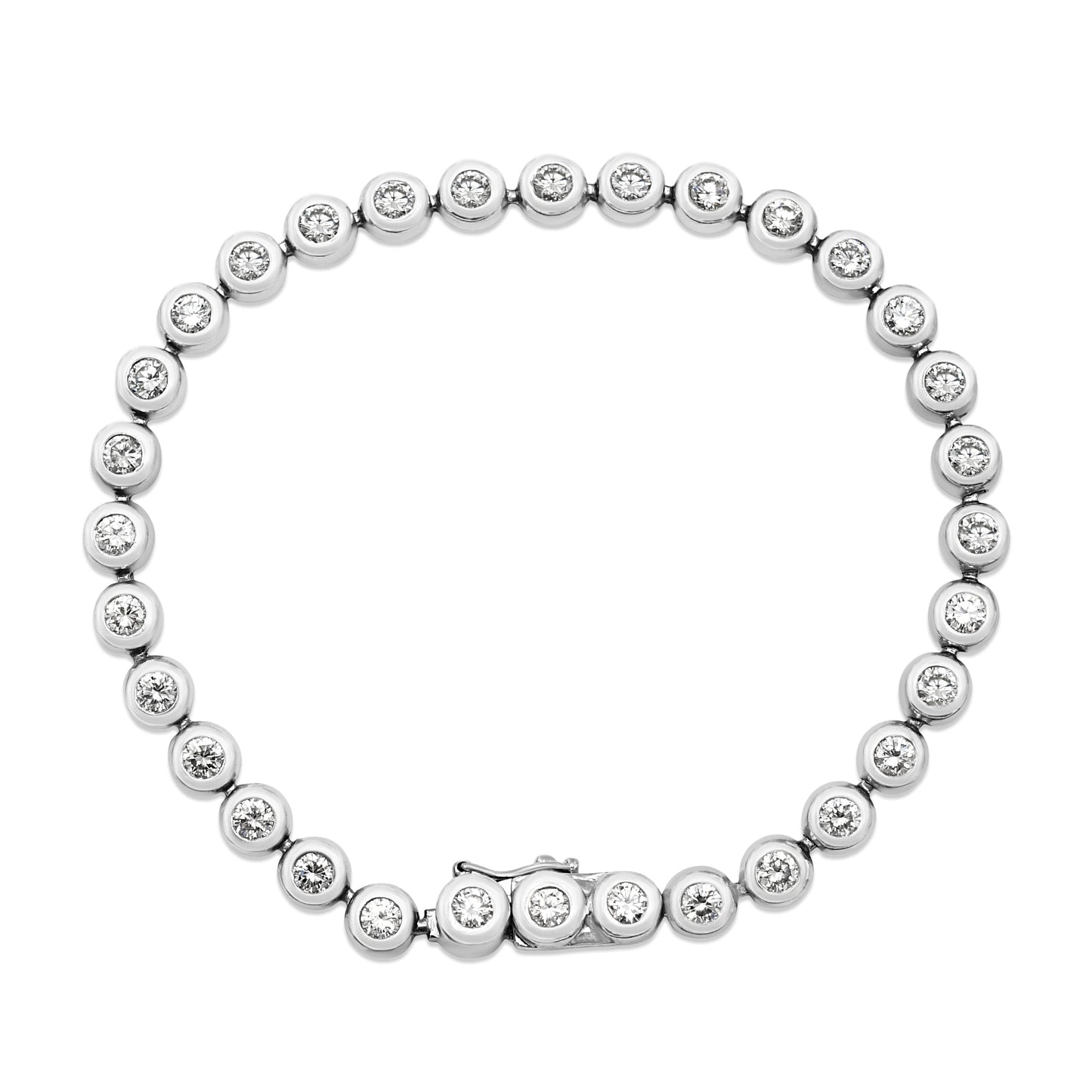 Brilliant Cut Diamond Set Rubover Line Bracelet - 18ct White Gold