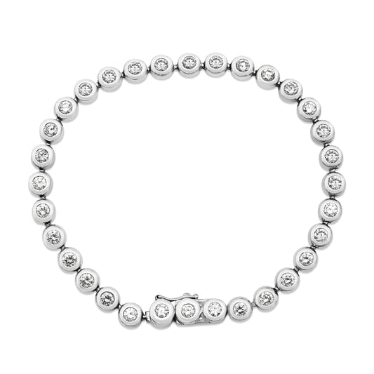 Brilliant Cut Diamond Set Rubover Line Bracelet - 18ct White Gold