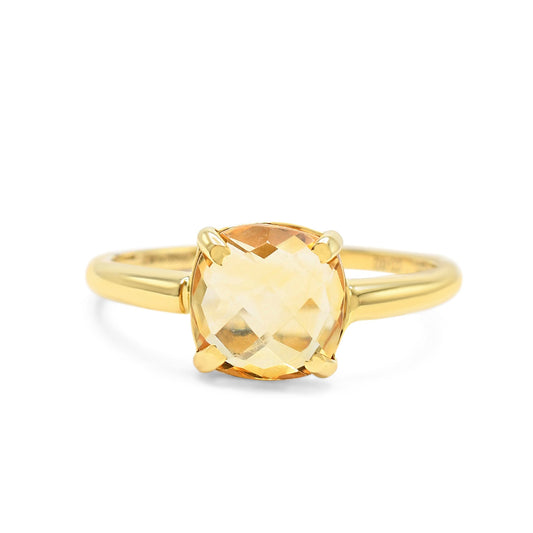 Faceted Square Citrine Ring 18ct Yellow Gold