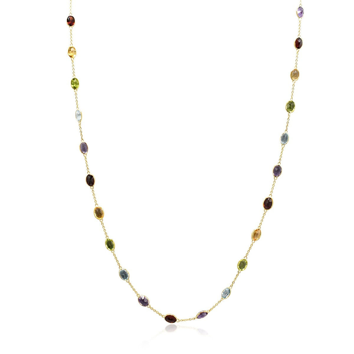 Multi Gem Set 65cm Necklace - 18ct Yellow Gold