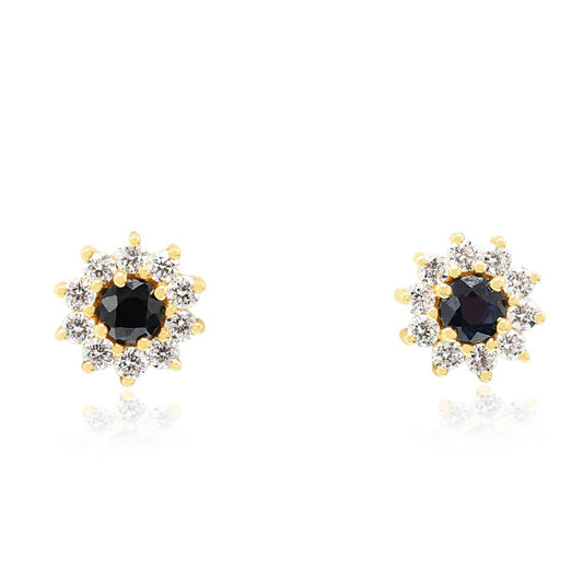 Sapphire & Brilliant Cut Diamond Earrings - 18ct Yellow Gold
