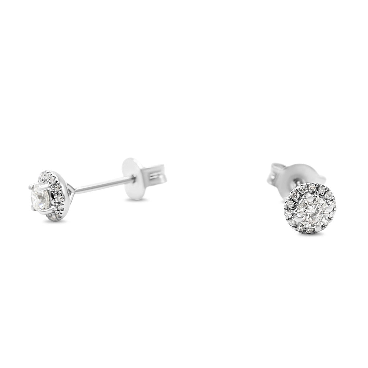 Brilliant Cut Diamond Halo Stud Earrings - 18ct White Gold