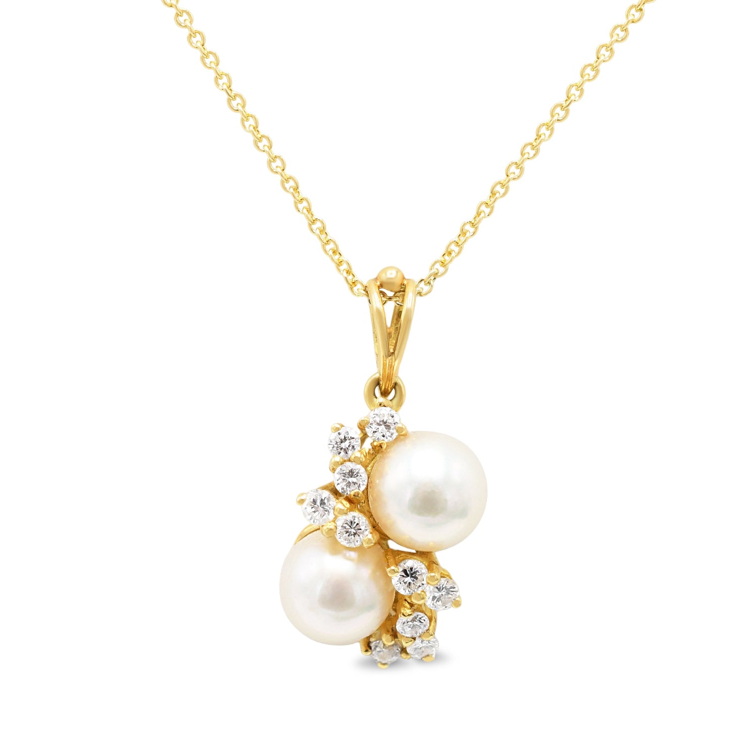Diamond & Cultured Pearl Pendant On 16" Necklace - 18ct Yellow Gold