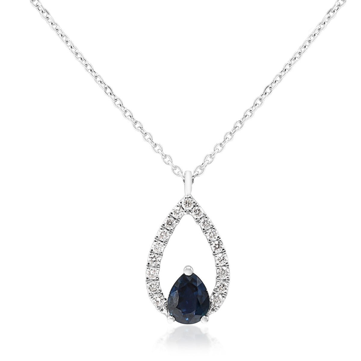 Sapphire & Diamond Pendant on 16" Chain - 18ct White Gold