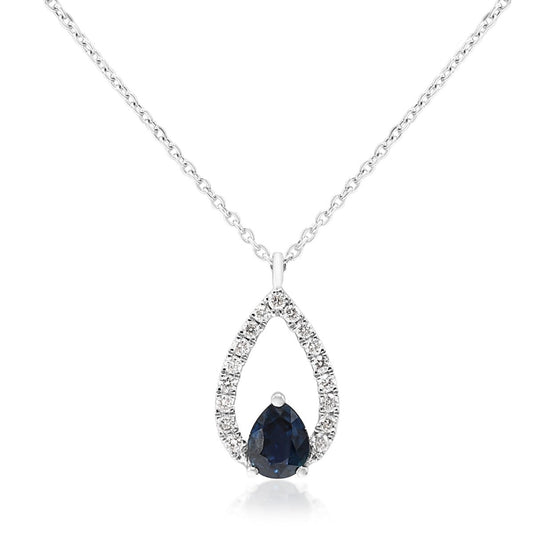 Sapphire & Diamond Pendant on 16" Chain - 18ct White Gold