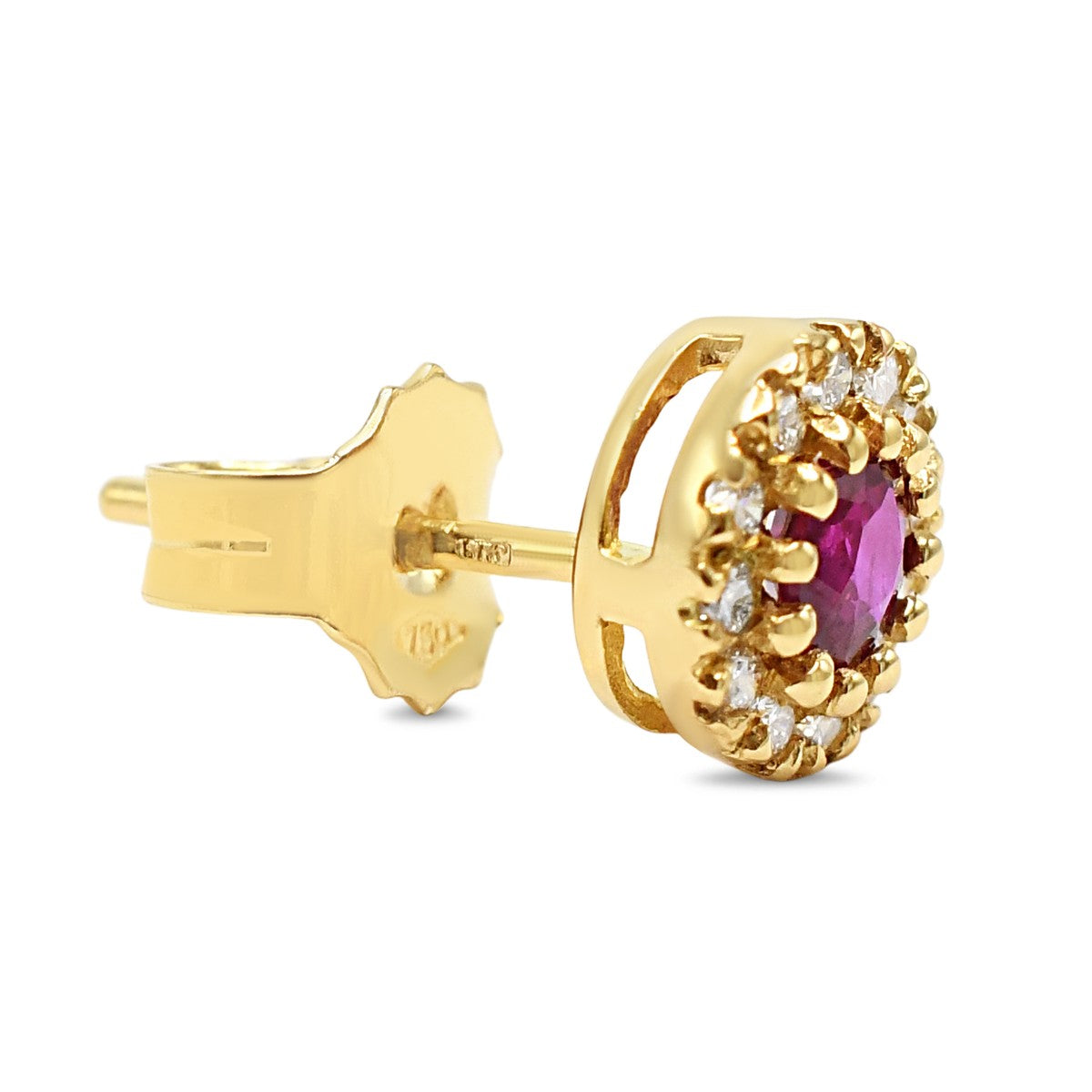 Ruby & Diamond Cluster Earstuds - 18ct Yellow Gold