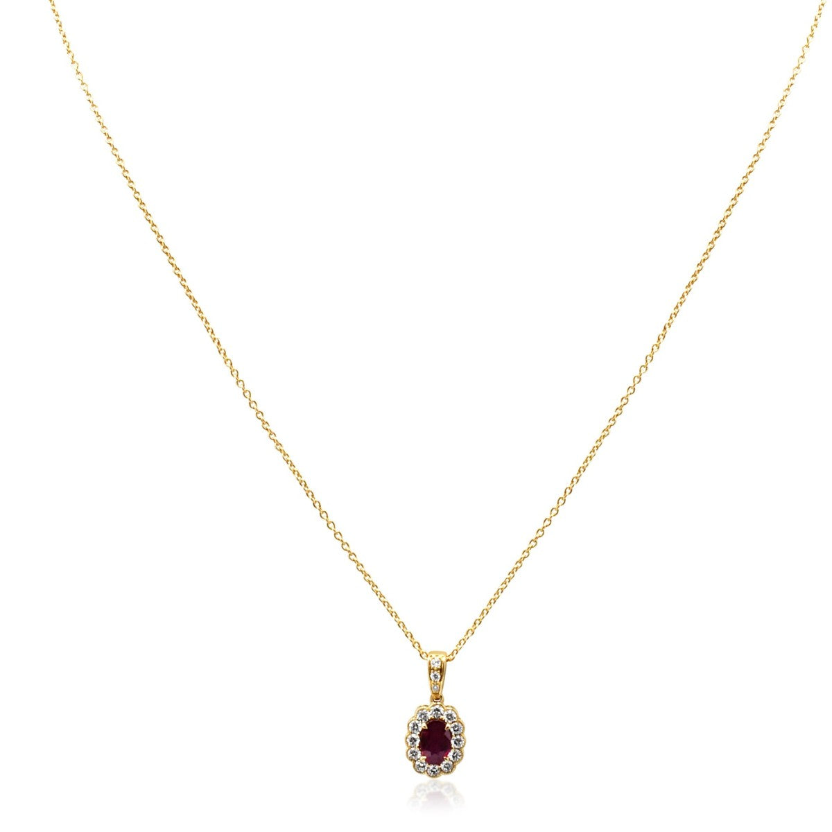 Ruby & Diamond Pendant on Chain - 18ct Yellow Gold